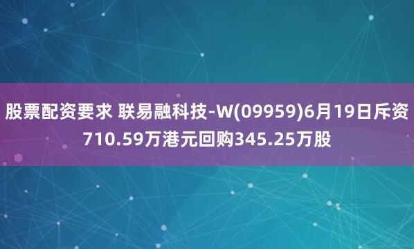 股票配资要求 联易融科技-W(09959)6月19日斥资710.59万港元回购345.25万股